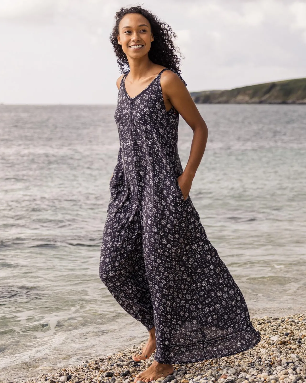 New Breeze Maxikleid - Einfache Fliese Verblasst Schwarz Damen Kleider & Röcke