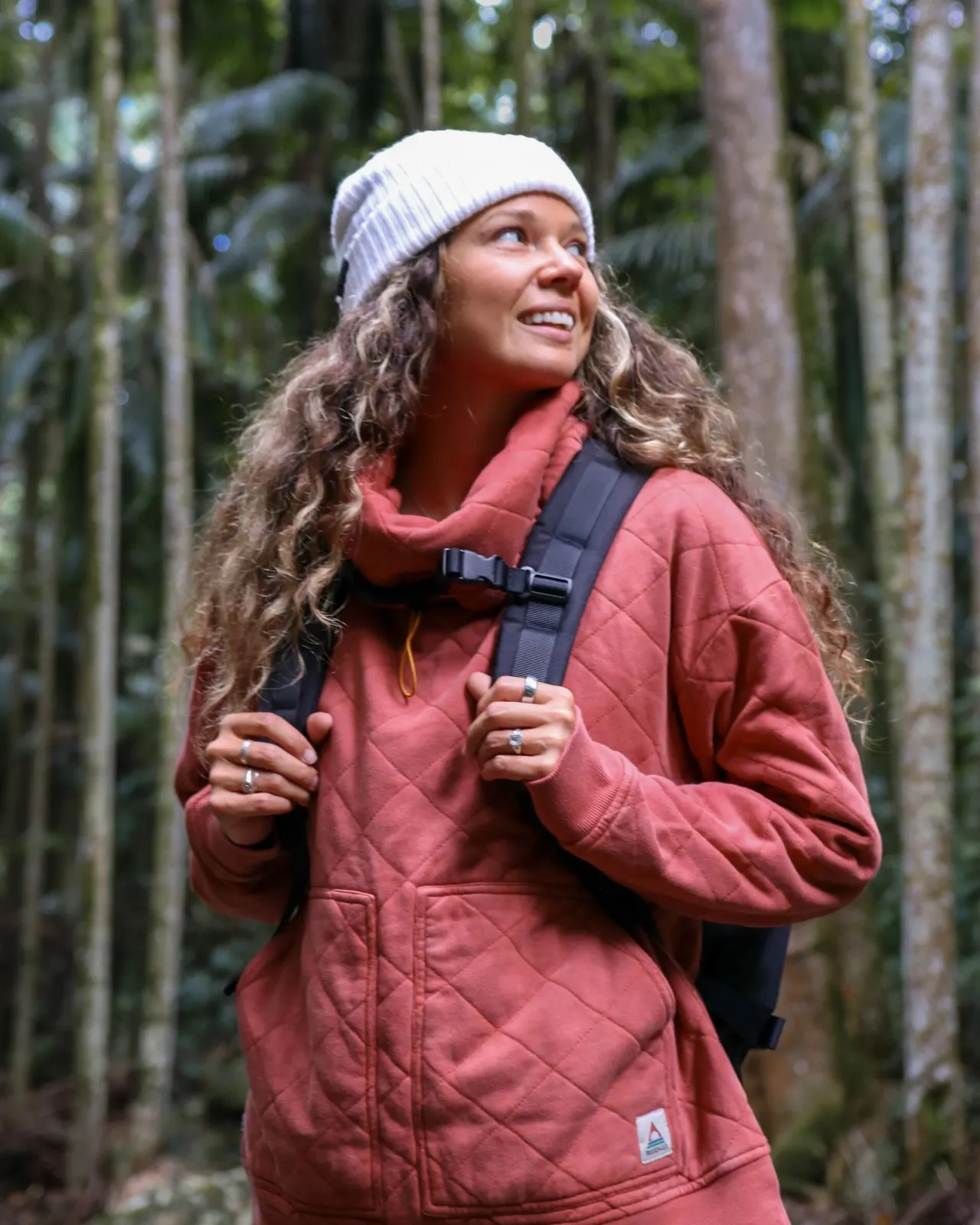 Hot Clementine Recycelter Gesteppter Hoher Kragen - Roter Ocker Damen Kapuzenpullover & Sweatshirts
