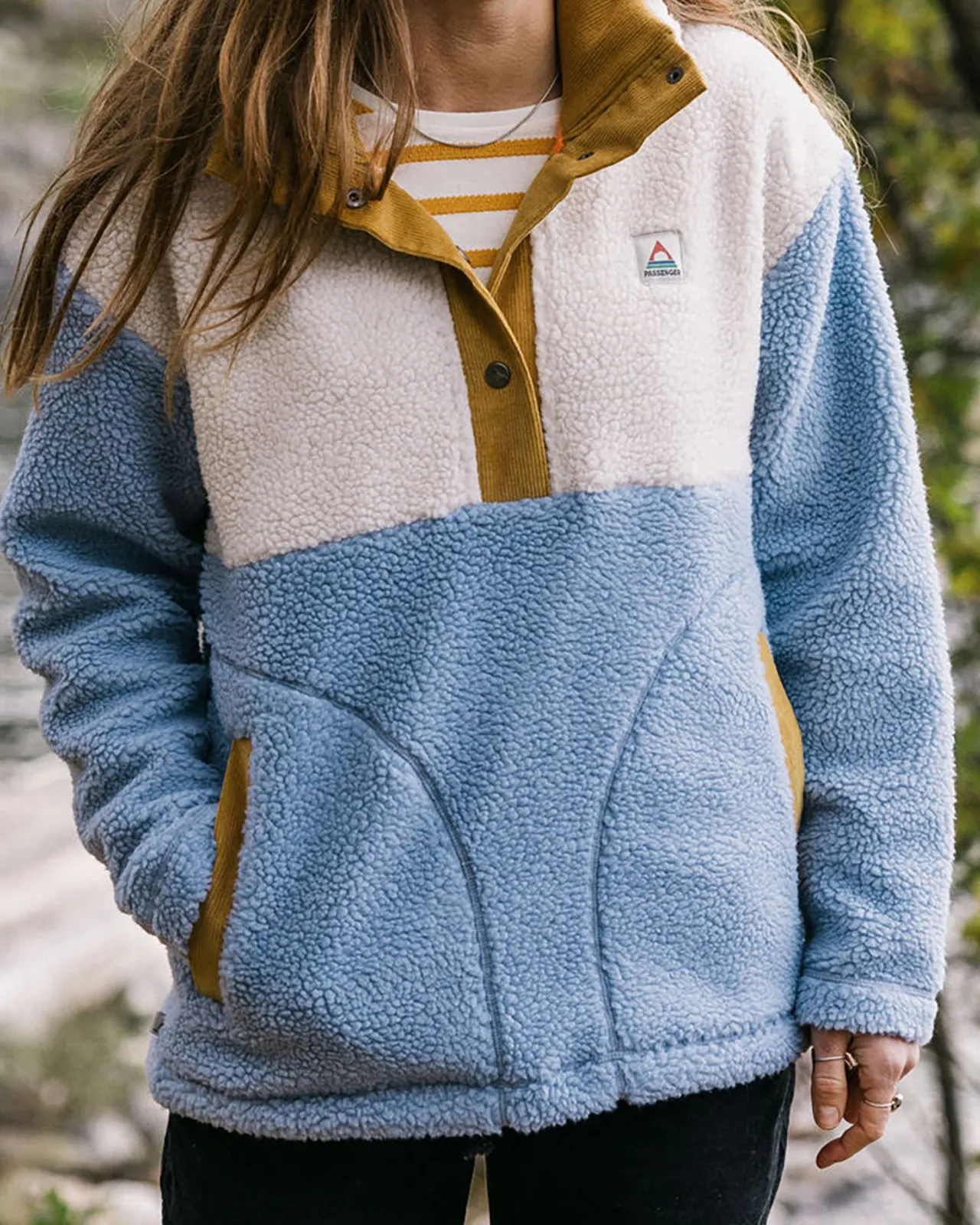 Sale Create recyceltes Deep-Pile Sherpa-Fleece - Blauer Nebel Damen Fleece | Fleece
