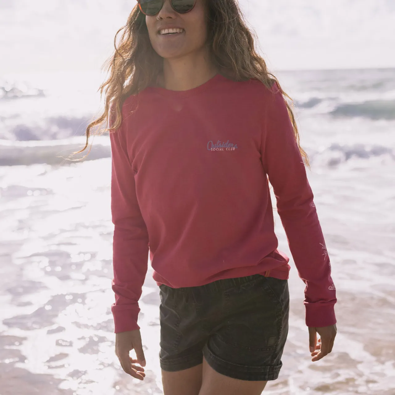 Clearance Dawn Recyceltes Baumwoll-Langarmshirt - Erde Rot Damen Oberteile & T-shirts