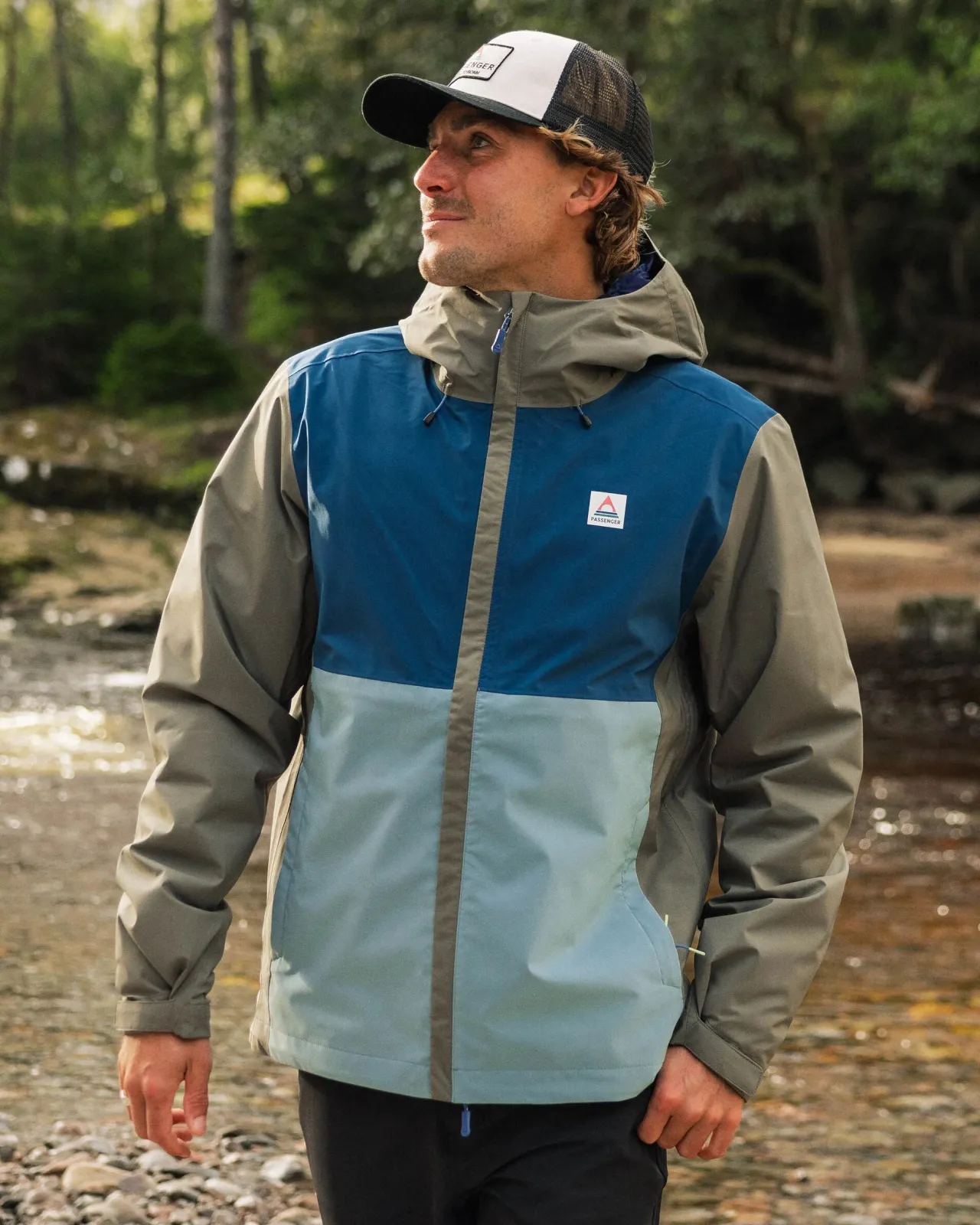 Online Downpour Recycelte Wasserdichte Jacke - Gezeitenblau/Arktis/Staubige Olive Herren Wasserdicht | Jacken