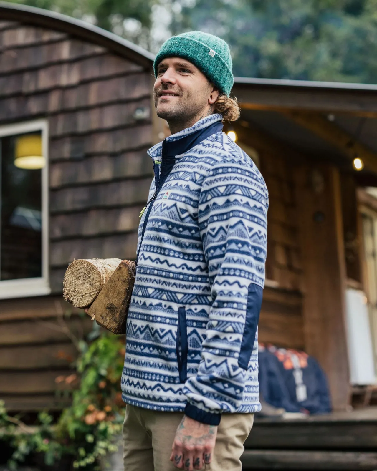 Sale Ebb Recyceltes Polarfleece - Berg Geo Grau Blau Herren Fleece | Fleece