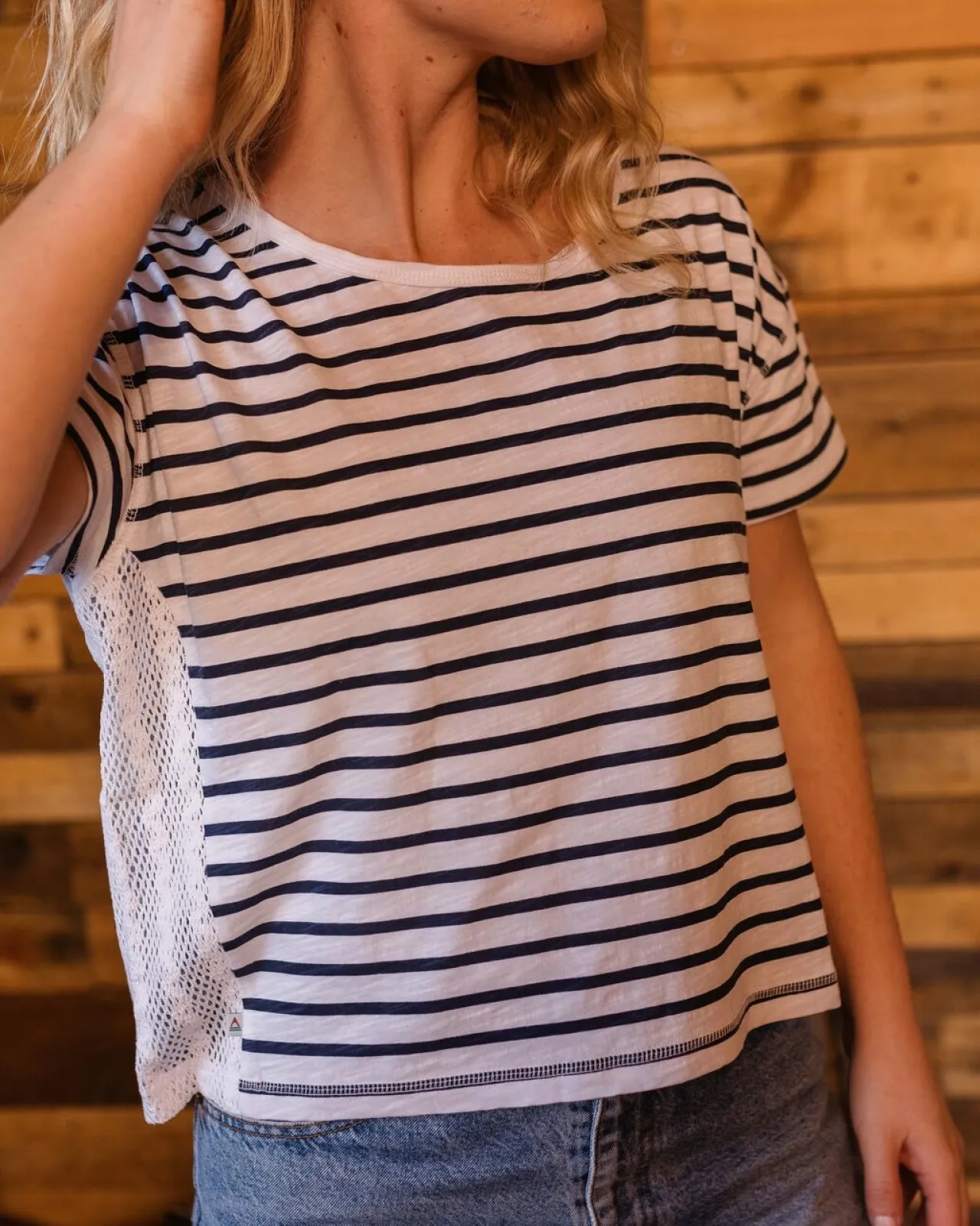 Best Sale Magnolia Recycled Cotton Crochet Trim T-Shirt - Marine Streifen Damen Oberteile & T-shirts
