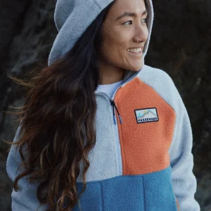 Fashion Maine 2.0 Colour Block 1/2 Zip Recyceltes Sherpa-Fleece - Blauer Stahl Damen Fleece | Fleece
