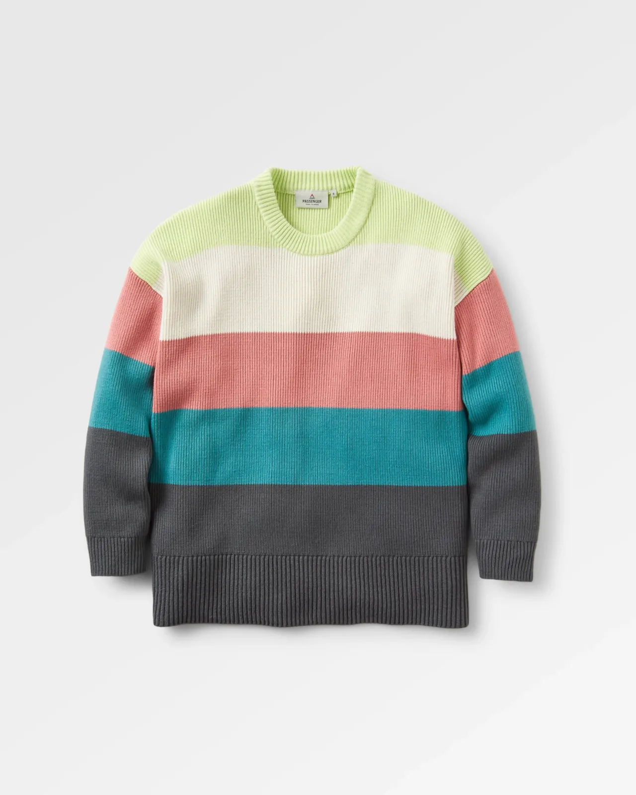 Cheap Moments Übergroßer Bio-Strickpullover - Limette Multi Streifen Damen Strickwaren