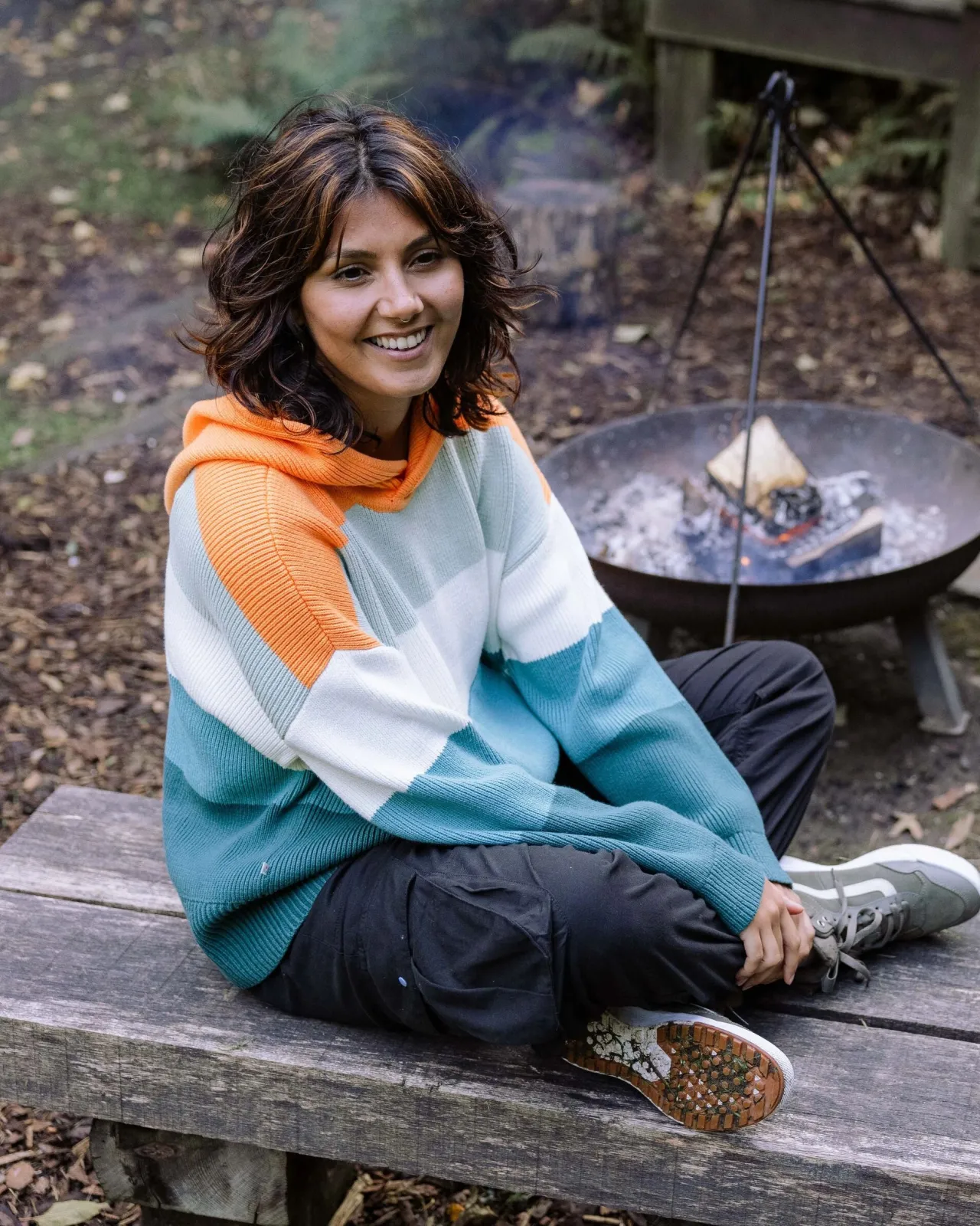 Shop Moments Übergroßer Bio-Strickpullover mit Kapuze - Mehrfarbig gestreift Damen Strickwaren | Kapuzenpullover & Sweatshirts