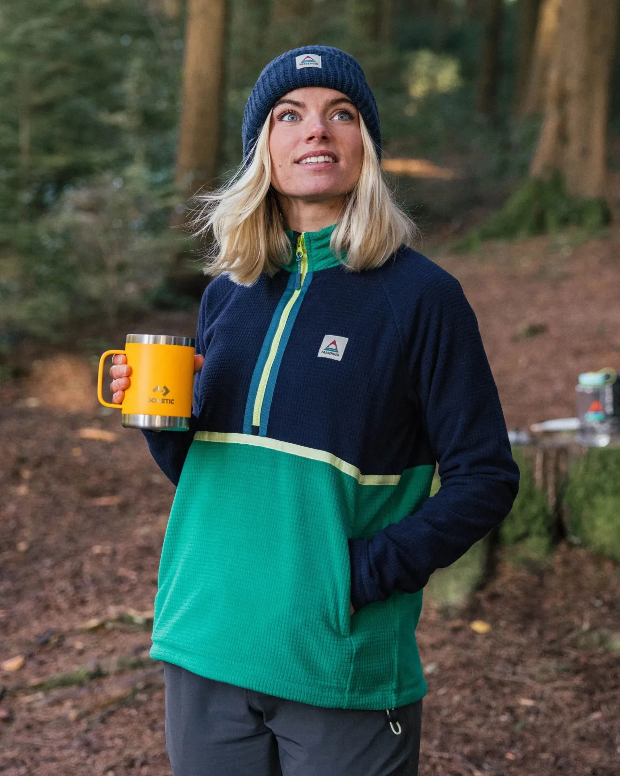Sale Off Trail recycelter Grid-Polarfleece - Sattes Marineblau/Grüner See Damen Oberteile
