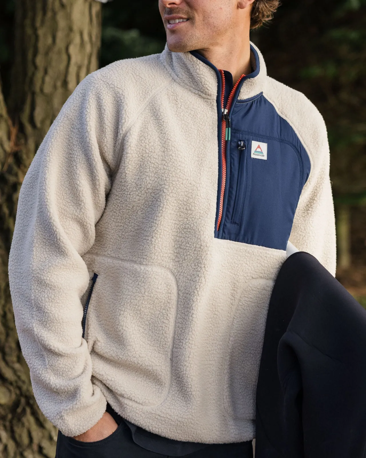 Cheap Offgrid 2.0 1/2 Zip Recyceltes Sherpa-Fleece - Haferflocken/Marineblau Herren Fleece | Fleece