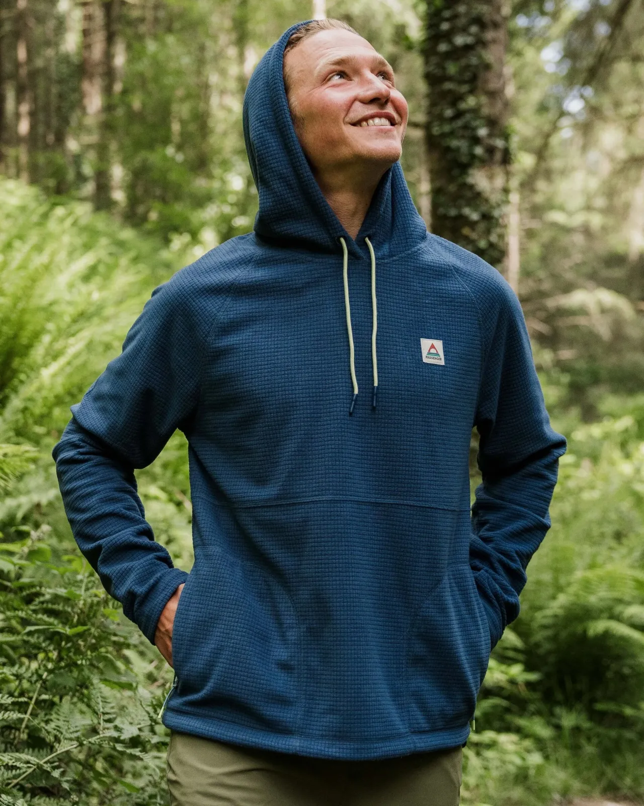 Fashion Point recycelter Grid Polar Fleece Kapuzenpullover - Dunkler Denim Herren Kapuzenpullover & Sweatshirts | Oberteile