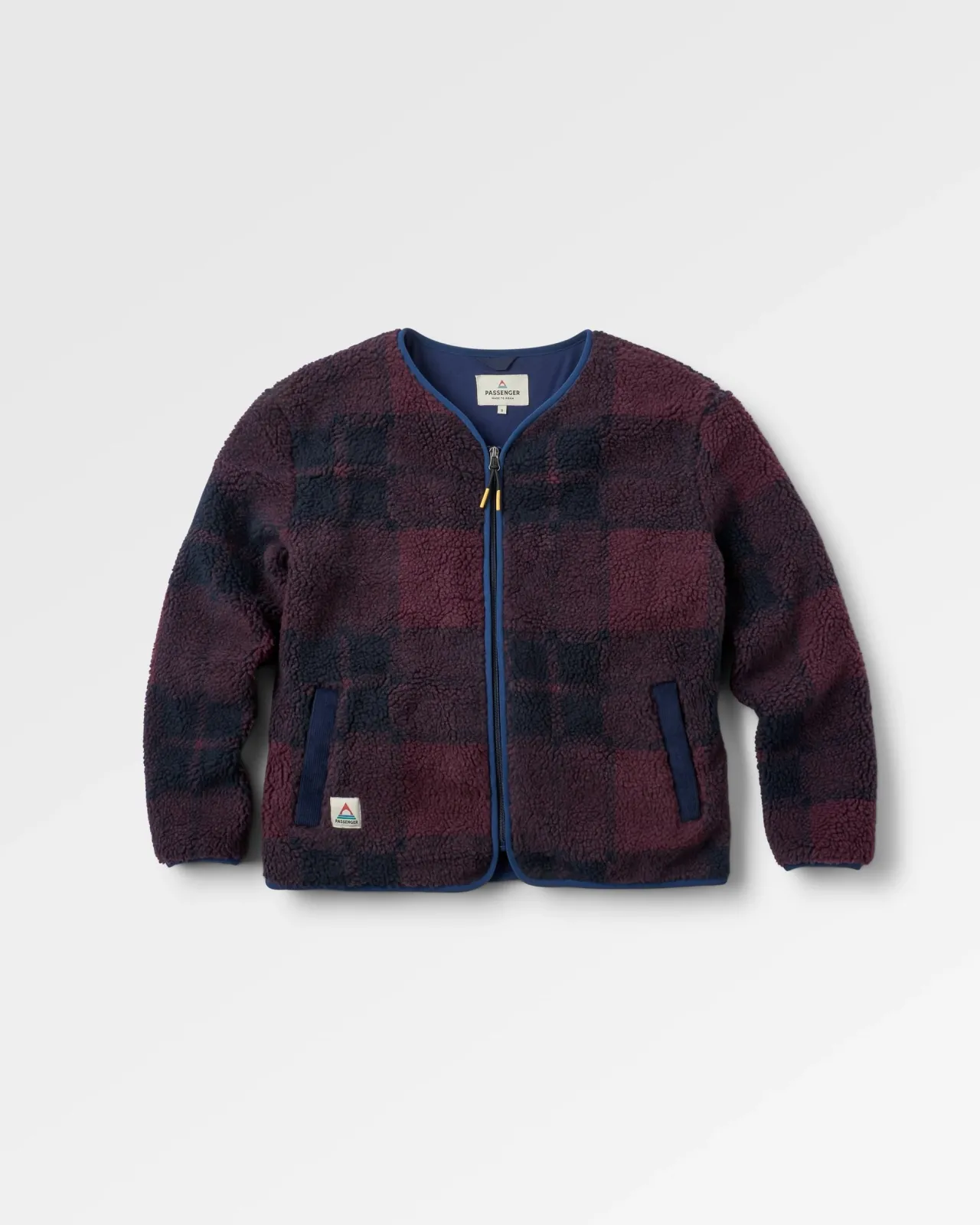 New Tawny recycelte Deep-Pile Sherpa-Jacke - Tiefe Pflaume/Tiefes Marine Karo Damen Fleece | Fleece