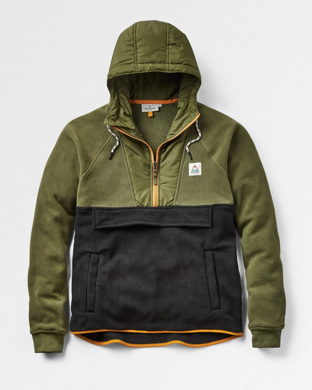 Outlet Woodland Kapuzenpullover mit 1/2 Reißverschluss aus recyceltem Polarfleece - Echtes Schwarz/ Khaki Herren Fleece | Fleece